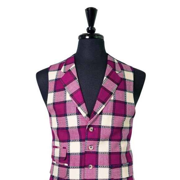 Mens Vest 42R Purple Ivory Plaid Wool Waistcoat Formal Wedding Party Groom Large - Picture 4 of 10